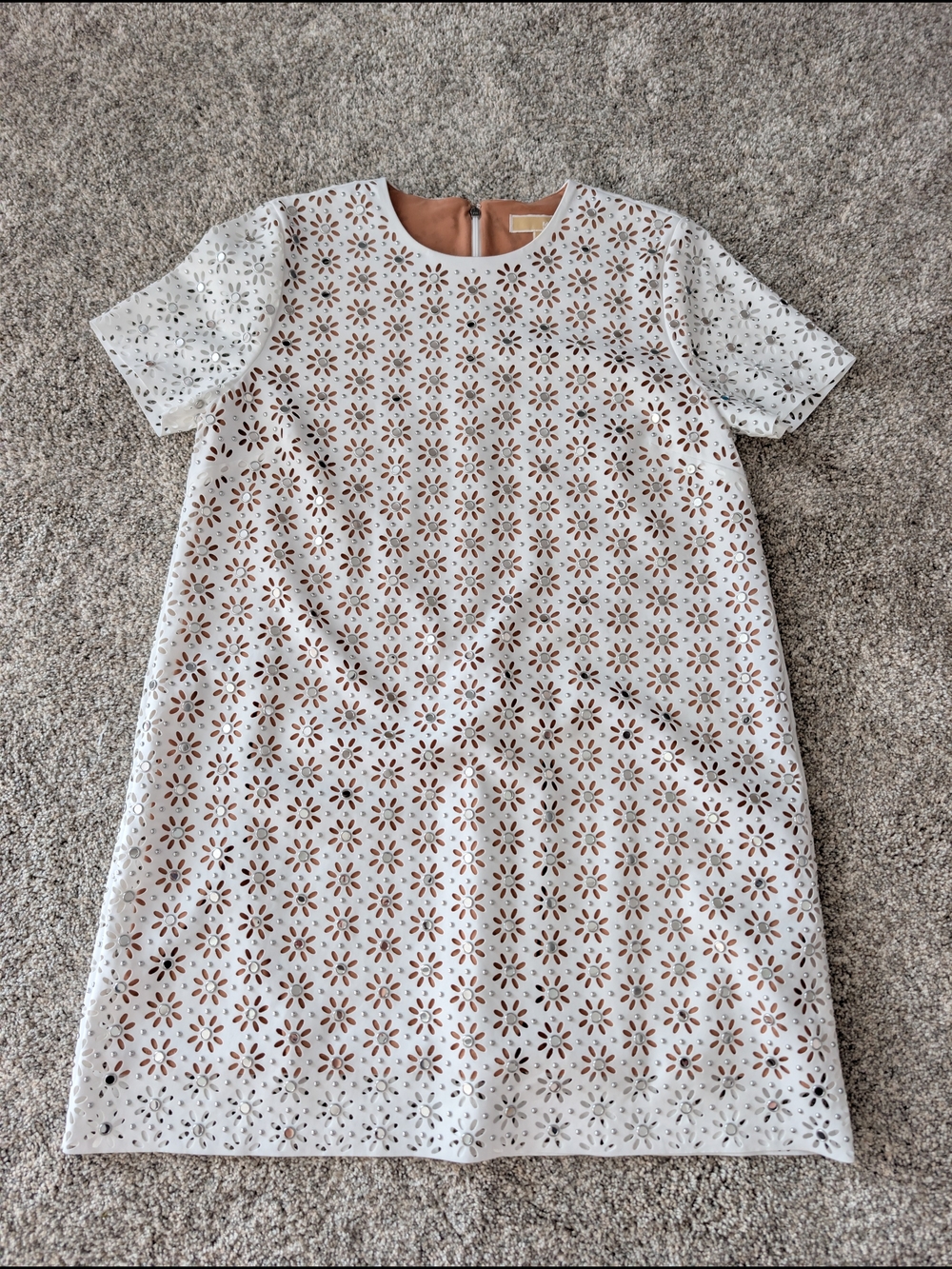 MICHAEL Michael Kors Mirror Embellished Floral Laser Cut Scuba Dress Size L $399